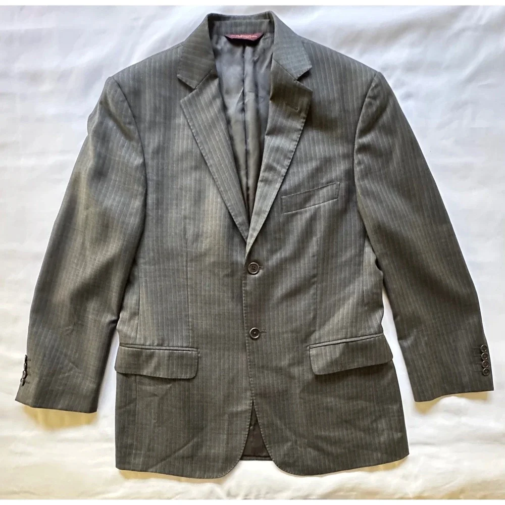 Pronto Uomo Couture Blazer Grey Pinstripe Lessona Super 100s Wool Italy 38 Short
